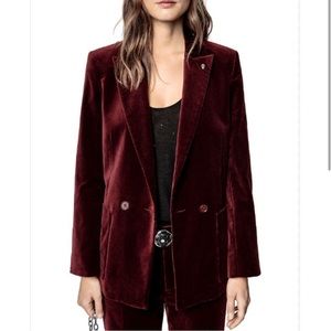 NWT Zadig and Voltaire Visko Velvet Blazer in Burgundy